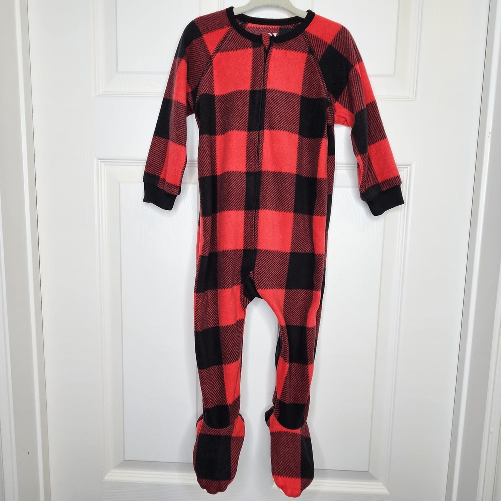 PJ Place Buffalo Plaid Fleece Footie Pajamas Red Black 18-24M Toddler Sleepwear